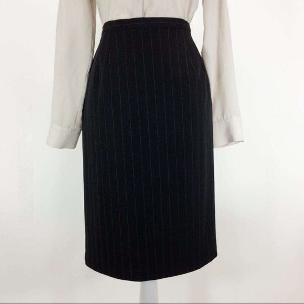 Vintage Southern Lady Womens Petite XSP Pinstripe Pencil Midi Skirt‎ Black